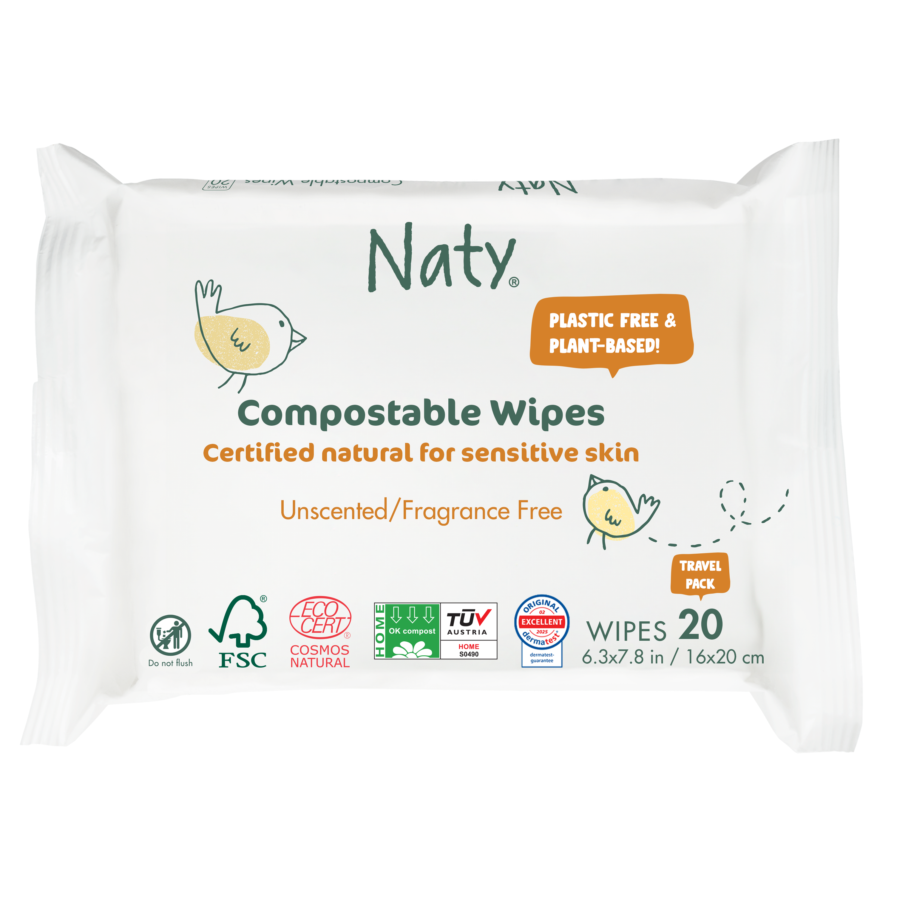 Compostable Wipes (20 wipes), , large, Eco by Naty